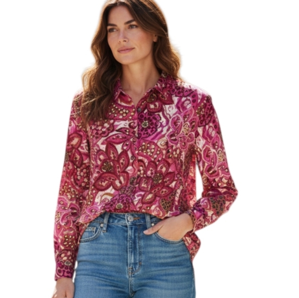 Johnny Was Dreams Of Vivanna Silk Shirt Button Up Size Medium